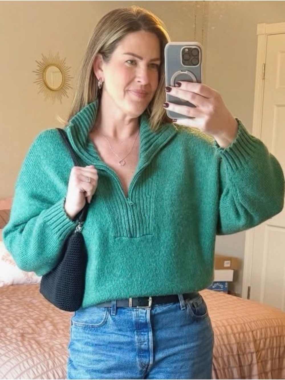 American Eagle Outfitters AEO Forest Green Half-Zip Mock Turtleneck Sweater